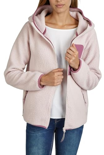 DENIMFY Fleecejacke Damen Regular Fit DFLea Teddyfleece Kapuzenjacke | Winterjacke Übergangsjacke Stehkragen Navy Blau Beige Grün S M L XL XXL 3XL