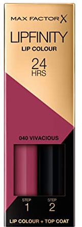 Max Factor Lipfinity Lip Colour Vivacious 40 – Kussechter Lippenstift mit 24h Halt ohne auszutrocknen, mit intensiver Farbabgabe, präzisem Applikator & intensiv pflegendem Gloss-Top Coat