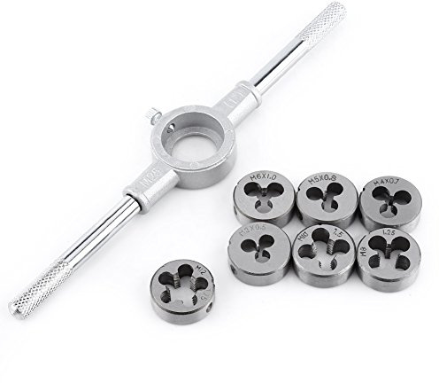 Gewindeschneider Set, 7pcs M3-M12 Schneideisen+1pcs M25 Schneideisenhalter, Schraubenschlüssel für Herstellung von Innen- & Außengewindeschneider Set/Gewindeschneid Werkzeug/Gewindebohrer