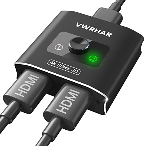 HDMI-Splitter und Switch 4K @ 60Hz, Aluminiumbauwerk, 2-in-1-Ausgang, unterstützt 4K 3D 1080P Dolby, für Fire TV Stick, Xbox, PS5/4/3, Blu-Ray, DVD, TV, Projektor