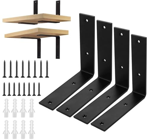 ASelected 4 Stück Regalwinkel Schwerlast Schwarz 150x150x38x5mm, Metallwinkel 90 Grad Regalhalterung Schwarz, Wandwinkel Schwerlast Metall für Regalhalterung