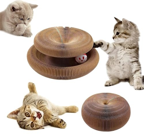 Katzen Kratzbrett,2-in-1 widerstandsfähig Katzenkratzbrett mit Glöckchen,Faltbares Kratzspielzeug aus Wellpappe für Katzen,Kratzmöbel aus hochwertiger Karton für Wand und Ecke