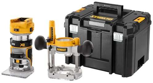 DEWALT 18V Akku-Kombifräse (einsetzbar als Ober- oder Kantenfräse, bürstenloser Motor, 6-8 mm Werkzeugaufnahme, max. Fräs-ø: 36 mm, Fräskorbhub: 55 mm, Lieferung ohne Akku & Ladegerät), DCW604NT-XJ