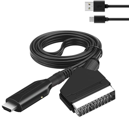 Xreuctop Scart zu HDMI Konverter Adapter mit USB-Kabel für HDTV, STB, VHS, VCR, PS3, Sky, DVD, Blu Ray, 1080P/720P