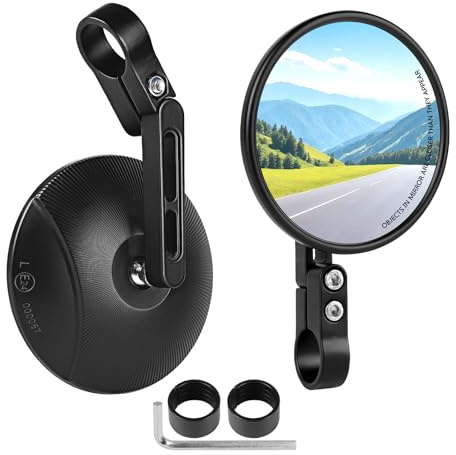 EXLECO 2pcs Motorrad Spiegel E24 Geprüft für 22mm-25mm Lenker, 360° Drehbar | Lenkerendenspiegel Schwarz, Supermoto Spiegel Runde Motorradspiegel, Motorrad Rückspiegel für Fahrrad Scooter Roller ATV