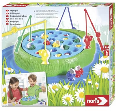 noris 606062024 Angelspiel, Wer Zuerst alle Fische Seiner Farbe geangelt hat Gewinnt, für Kinder ab 3 Jahren Bunt