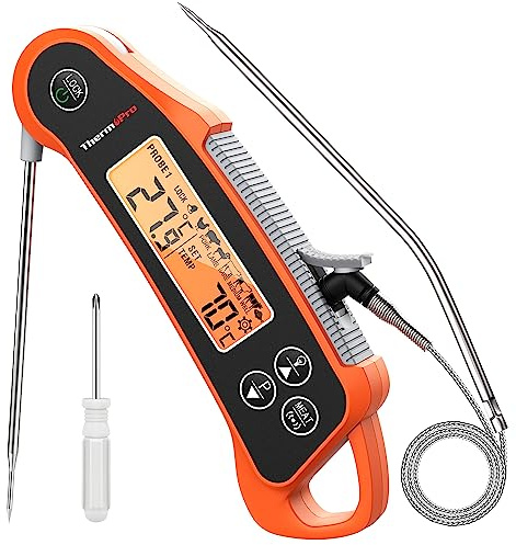 ThermoPro Fleischthermometer mit 2 Sonden Bratenthermometer IP65 Wasserdicht Thermometer Kochen Küchenthermometer Grillthermometer mit Alarm für BBQ Grillen Dutch Oven