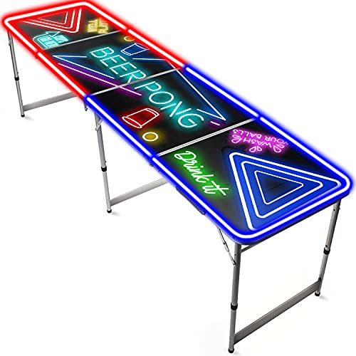 Beer Pong Offizieller Tisch mit LEDs - Zusammenklappbarer, transportabler Tisch mit kratzfester, wasserdichter Beschichtung - Zugelassen Turniere - Trinkspiel - Original Cup®