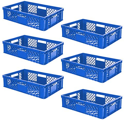 BRB 6x Eurobehälter/Stapelkorb durchbrochen, PE-HD, Industriequalität, lebensmittelecht, LxBxH 600x400x150 mm (blau)