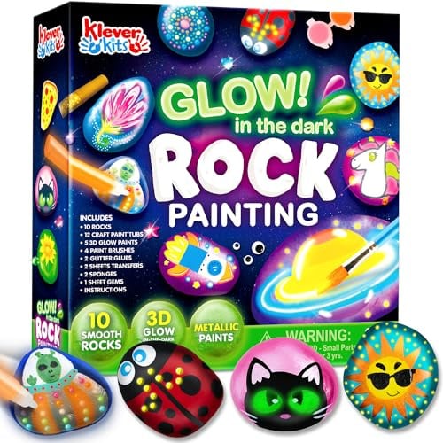 JOYIN Steine Bemalen Set Bastelset Kinder ab 6-12Jahre,Kreativ Steinmalerei,Bastelset Steine Malen Set für Kinder Basteln Geschenk Mädchen 6 7 8 9 10 11 12 Jahre,Im Dunkeln Leuchten,Halloween Geschenk