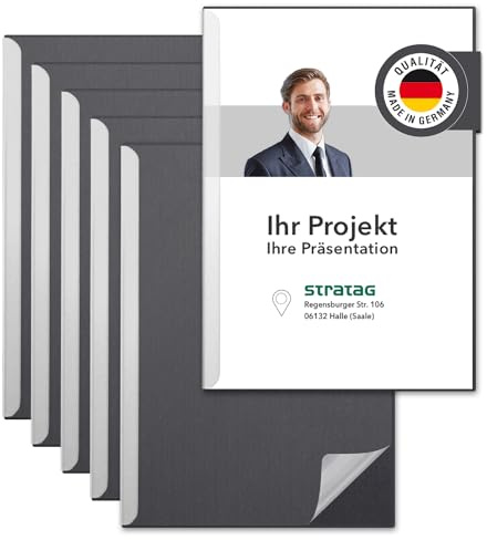 STRATAG Klemmmappen Klemmschienen-Set mit transparentem Deckel aus PP Kunststoff sowie Binderücken aus stabilem 350 g/m² Karton (Graphitgrau, 5 Stück)