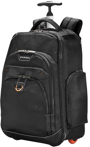 Everki Atlas 30L Laptop-Rucksack mit Rollen – Handgepäck-Reiserucksack für Damen und Herren – Passend für Laptops von 13 bis 17,3 Zoll mit verstellbarem Fach – Schwarz (EKP122)
