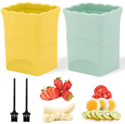 2er-Pack Erdbeer- & Eierschneider, scharfer Edelstahl-Schalenschneider für weiche Früchte – Banane, Kiwi – Schneller Fruchtsalat-Hersteller (Gelb & Grün)