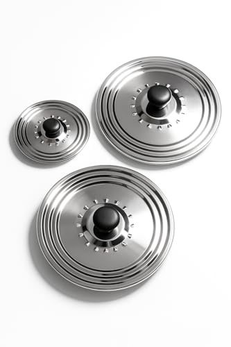 3 Stück Universal Edelstahldeckel – Pfannendeckel und Topfdeckel aus Edelstahl – Spritzschutz Deckel Ø 16/18/20 – Ø 22/24/26 – Ø 28/30/32 cm – Universaldeckel für Töpfe und Pfannen - Topf deckel