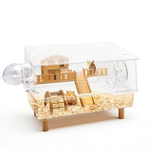 Kalolary Großer Hamsterkäfig aus Acryl, 2-stöckiger Rennmauskäfig mit vollständig transparentem Sichtdeckel, offenes Hamsterhaus mit sämtlichem Zubehör, Gehege für Zwerghamster, Rennmäuse, Hausmäuse