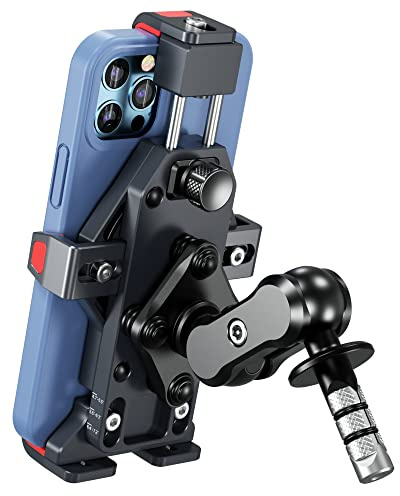 BRCOVAN Metall Motorrad Gabelschaft Handyhalterung mit Vibrationsdämpfer | Diebstahlsichere Aluminiumlegierung Handy Motorradhalterung, 360° Drehbar, Verstellbar, für 4,7-7,2 Zoll Smartphone