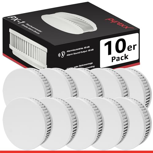 Pyrexx PX-1 • 10 Stück • Rauchmelder 10 Jahre Batterie mit Magnet-Halterung ohne Bohren und LED-Blinken • Zertifiziert nach Q-Label • 10-er Set • Weiß, 4260236271360