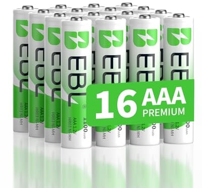 EBL AAA Akku 1100mAh 16 Stück - Typ NI-MH, 1.2V Batterien AAA Wiederaufladbar, Micro AAA Batterien