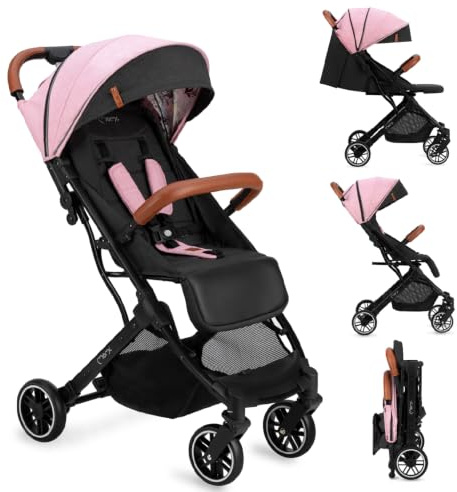 MoMi ESTELLE Reise Buggy Klein Zusammenklappbar - Kinderwagen Klappbar für Kinder bis 15kg ab 6 Monaten - Reisebuggy mit Liegefunktion - Kinderbuggy Leicht 7,5kg - 5-Punkt-Sicherheitsgurt