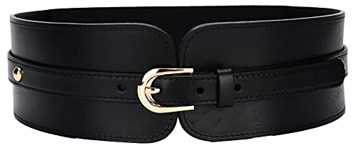Liitata Damen Breiter Elastischer Gürtel Mode PU Leder Taillen Gürtel Damen Stretch Ledergürtel Einstellbar Gürtel mit Schnalle für Kleid Pullover Mantel Passen - 1 Stk Schwarz