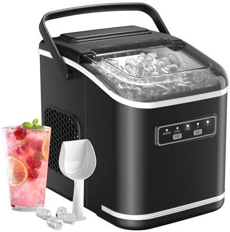 Acmeenjoy Eiswürfelmaschine 9 Würfel in 6-8 Min, 12KG/24H, Selbstreinigende | Einfach zu Bedienen, Eiswürfelbereiter Kleine mit Eislöffel und Griff für Küche, Büro, Bar und Party