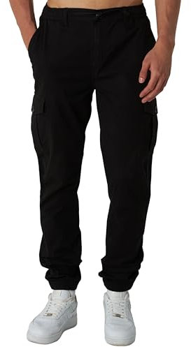 Smith & Solo Cargohose Herren – Chino Hose Cargo Hosen Stretch, Arbeitshosen Baggy Baumwolle, Activewear für Herren mit Taschen Kordelzug (Schwarz, M)