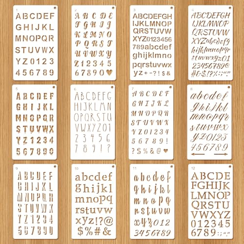 Schriftschablone 12 Stück Buchstaben Schablone Schablonen Alphabet Buchstabenschablonen Klein Und Buchstabenvorlagen Schriftschablonen Malschablonen für Zeichnen Scrapbooking Malen Diy Schild