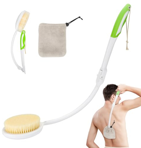 Rückenbürste mit langem Stiel, Weiche Duschbürste, Badebürste und Körperbürste, inkl. Handtuch, für Duschbürste Rücken & Trockenbürste Körper