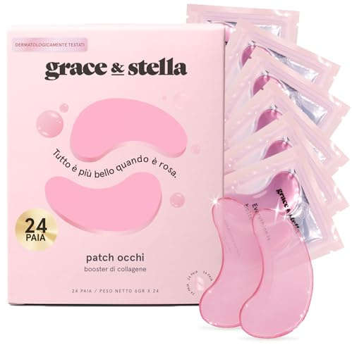 grace & stella - Preisgekrönte Augenpads gegen Augenringe, Eye Pads Reduzieren Dunkle Augenringe, Augenmaske gegen Tränensäcke, Kühlende und Erfrischende Augenpflege, Eyepads mit Gel [24 Paare, Rosa]