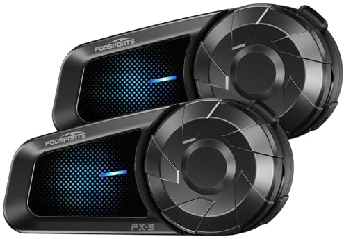 Fodsports FX-S Motorrad Headset [2 Pack], Universelle intercom Motorrad für 2 Personen, 1000m Motorcycle Wireless Kommunikationssystem mit CVC -Rauschreduzierung/HiFi Klangqualität/IP67 Wasserdicht