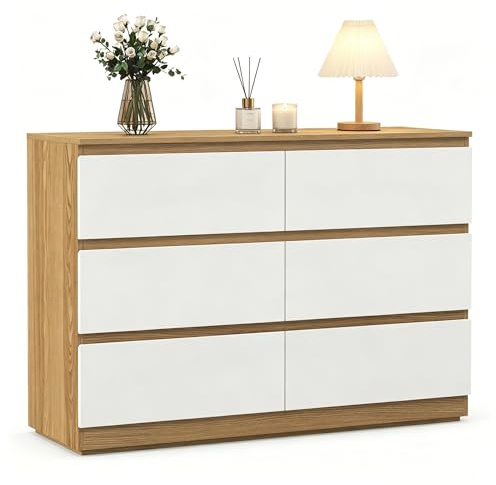 GRAVFORCE Kommode mit 6 Schubladen Sideboard mit Großer Kapazität, Holz Schubladenschrank für Schlafzimmer Wohnzimmer Flur Büro Organizer (100Bx30Tx70H)
