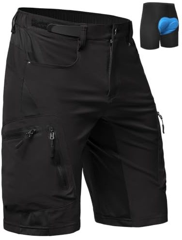 Cycorld MTB Hose Herren Radhose, Schnelltrocknend Mountainbike Hose Fahrradhose mit 4D Sitzpolster, Elastische Outdoor Sport Herren Radlerhose MTB Bike Shorts (Black+PAD, S)