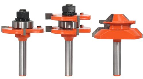 AKYLIN 3tlg 45 Grad Gehrungsfräser Nut und Feder Fräser Set 8mm Schaft,Scheibennutfräser mit 4 Lager,Holzfräser Wolframkarbid Hartmetall Fräser für die Holzbearbeitung