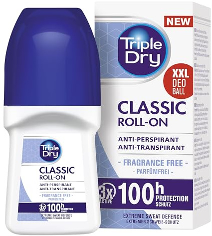 Triple Dry Anti-Transpirant Roll-On | Deoroller gegen starkes Schwitzen | Antibakterielles Deodorant für 100h Schutz | Parfümfreies Antiperspirant | 50ml
