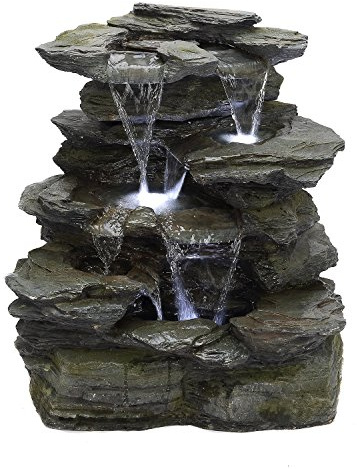 Köhko Springbrunnen Greifensteine Gartenbrunnen in Naturstein-Optik mit LED-Beleuchtung