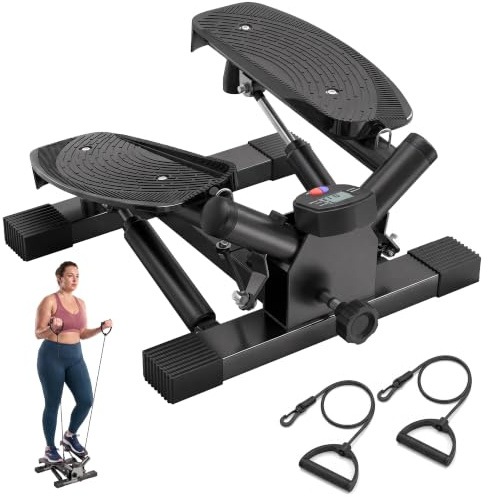 HOMCOM Mini Stepper Fitness Heimtrainer inkl. Trainingsbänder Schwarz | Sidestepper