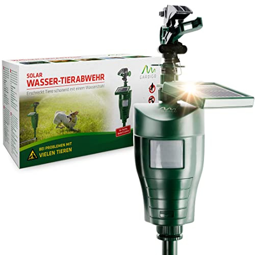 GARDIGO Solar Tiervertreiber mit Bewegungsmelder, Reichweite 10 m | Solarbetriebene Vogel- und Katzenschreck für den Garten, PIR-Bewegungsmelder, tierfreundliche Tierabwehr.