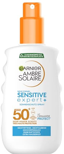 Garnier Sonnenschutz-Spray mit LSF 50+, Wasserfestes und rückstandsloses Spray für empfindliche Haut, Ambre Solaire Sensitive expert+, 1 x 150 ml