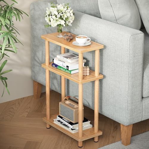 APICIZON Beistelltisch Schmal 3 Tier Beistelltisch Holz, 40x18x61.5CM, Nachttisch Schmal mit Stauraum, Kleiner Beistelltische für Wohnzimmer, Schlafzimmer, Balkon, Natur