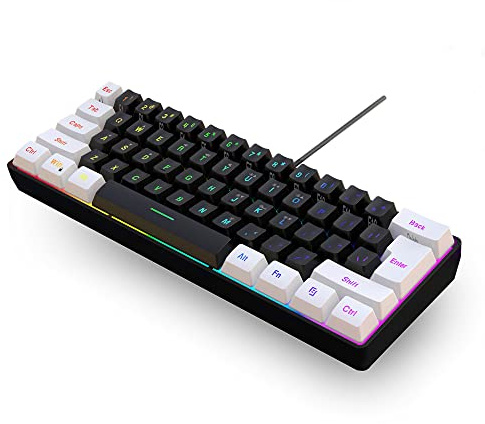 Snpurdiri 60% kabelgebundene Gaming Tastatur, Kompakte RGB beleuchtete Mini Tastatur mit mechanischem Gefühl, Leise Membran Tastatur mit USB C, Tragbare Büro & Reise Tastatur für PC/Mac (weiß schwarz)