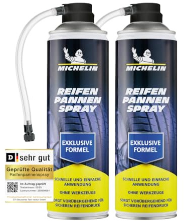MICHELIN Reifendichtmittel 2 x 500ml | Pannenspray fürs Auto Blitzschnell ohne Werkzeug Löcher im Reifen Reparieren | für PKW Kleine SUV und Wohnwagen