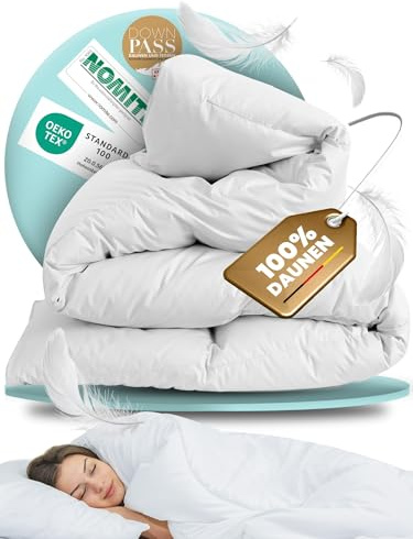 BEFA NATUR Reine Daunendecke Sommer 200x200 cm | 100% Daunen | 300g Füllgewicht | Allergiker geeignet (NOMITE) | Tierwohl Zertifiziert (DOWNPASS) | Oeko-TEX Klasse 1 | Made in Germany