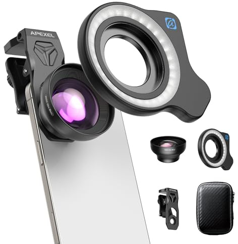 APEXEL HB100 Ultra-HD Handy-Makroobjektiv F1.05 mit mit 45 Fülllichtmodi und AF-Beschichtung,Handy Objektive Passend für iPhone, Samsung, Pixel Smartphones