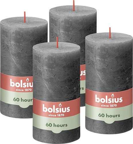BOLSIUS 103668790331 Rustikale Stumpenkerze, anthrazit, 13 x 7 cm (4 Stück), dunkelgrau