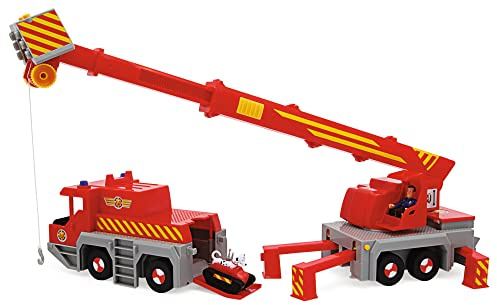 Simba 109252517 - Feuerwehrmann Sam Spielzeug-Kran (50 cm) - 2-in-1 Rettungs-Fahrzeug (Auto & Kran) für Kinder ab 3 Jahren, mit Seilwinde, Figur, Licht & Sound (inkl. Batterien)