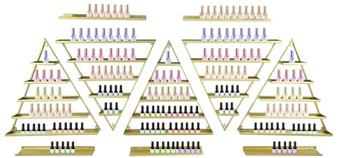 Tagtuell Nagellack-Regal zur Wandmontage, Dreieckiges Präsentationsregal Kosmetische Vitrinen Lippenstift Parfüm Wandregal, Nagellack Organizer für Zuhause Spa Nagelstudio Geschäft, Golden