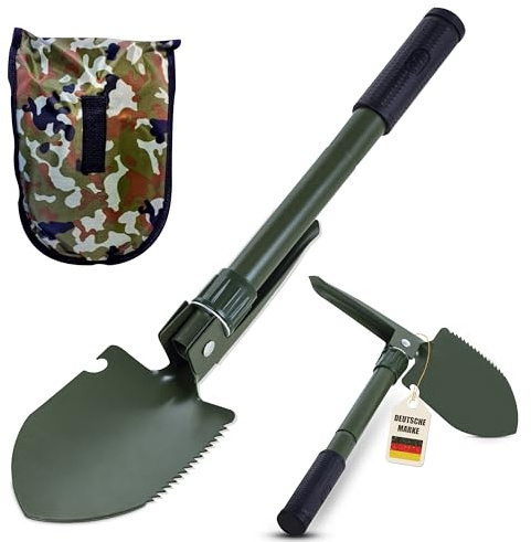 Instinktive-Oase® Multifunktions-Klappspaten Bundeswehr Stil – Faltbarer Outdoor Spaten mit Tasche | Survival Spaten mit Hacke & Säge | Camping Schaufel für Wandern, Bushcraft, Garten-Ausrüstung