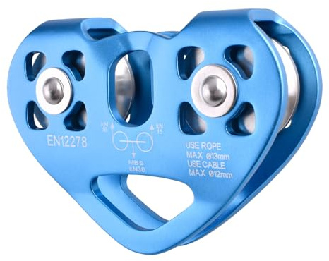 TRIWONDER 30kN Seilrolle Umlenkrolle, EN12278, Doppelseilrolle für Stahlseile 8-12 mm Ø und Textilseile bis 13 mm Ø