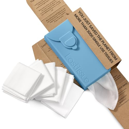 LastTissue® Wiederverwendbare Baumwolltaschentücher | Gesichtstücher & Taschentücher für Männer & Frauen – Waschbare, nachhaltige Gesichtstücher mit Aufbewahrungsetui (Blau)