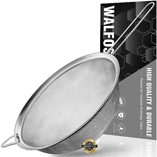 Walfos Feinmaschensiebe, Premium-Edelstahlsiebe und -siebe, mit verstärktem Rahmen und stabilem Griff, perfekt zum Sieben, Abseihen, Abtropfen und Spülen von Gemüse, Pasta und Tee (24 cm)